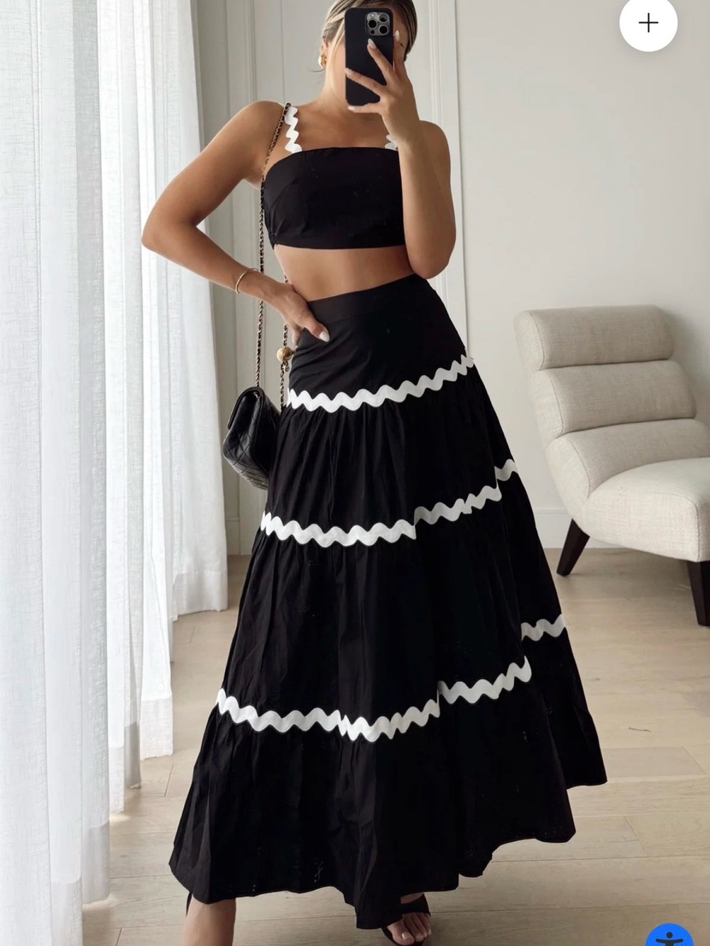 Black Maxi Skirt with White Trim - Women